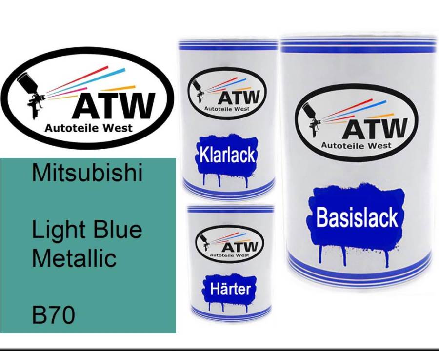 Mitsubishi, Light Blue Metallic, B70: 500ml Lackdose + 500ml Klarlack + 250ml Härter - Set, von ATW Autoteile West.